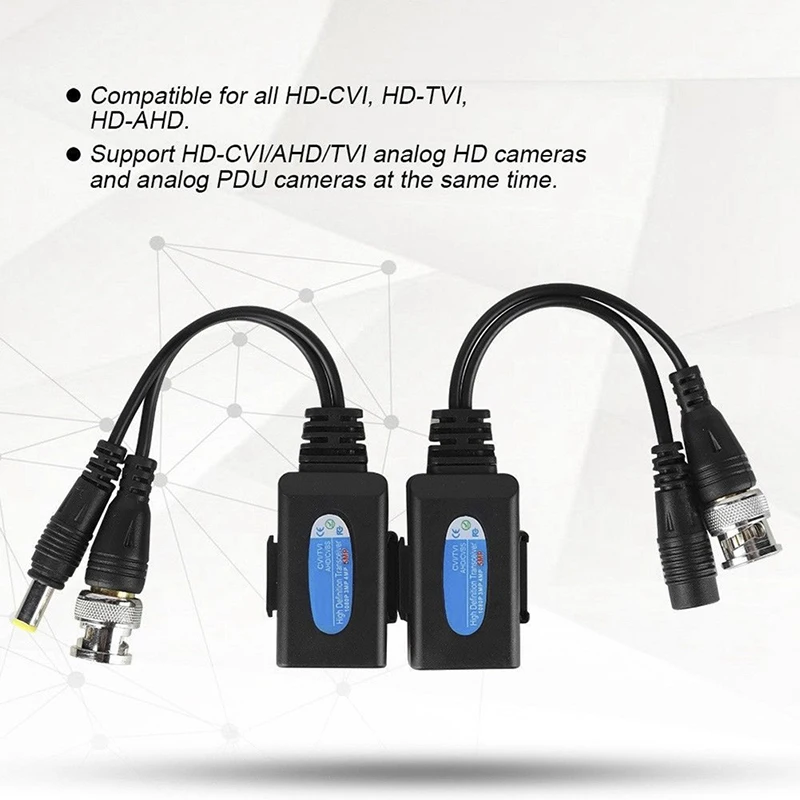 2pcs DC-8MHZ Passive CCTV Coax BNC Video Power Balun Transceiver to RJ45 Connector - Image 6
