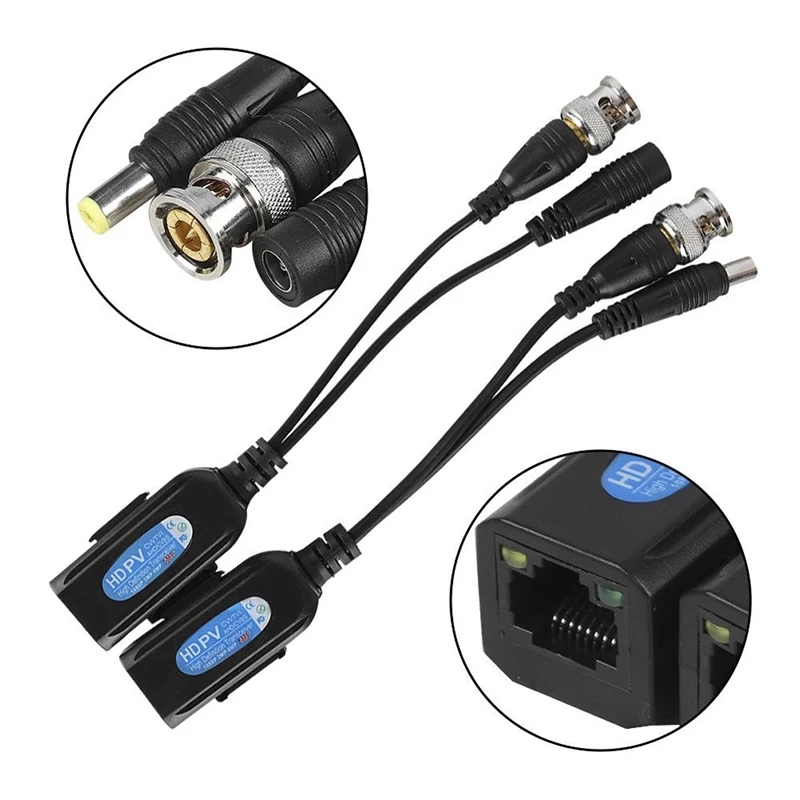 2pcs DC-8MHZ Passive CCTV Coax BNC Video Power Balun Transceiver to RJ45 Connector 2pcs DC-8MHZ Passive CCTV Coax BNC Video Power Balun Transceiver to RJ45 Connector