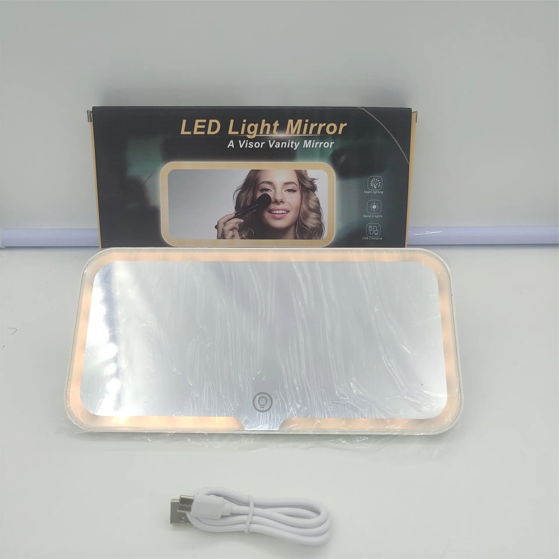3 Led Light Modes Stepless Dimming Visor Makeup Mirror Rechargeable Touch Sensor Cosmetic Mirror Large Screen Car Vanity Mirror - Image 3