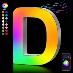 Letters Night Light Smart APP with 128 Scenes DIY Music Sync Gift Stick Wall for Home Living Room Bedroom Decor Lights Letter D