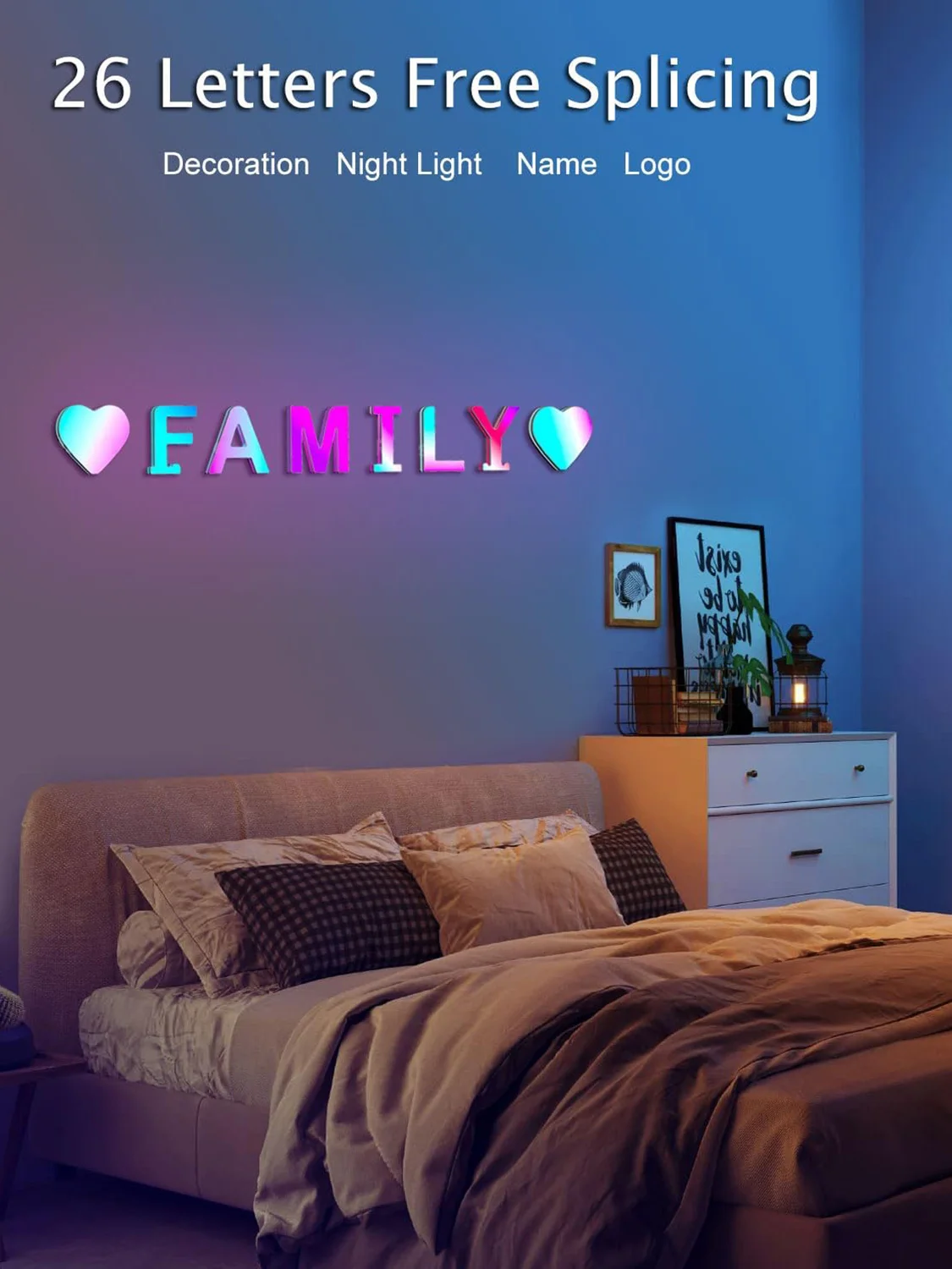 Letters Night Light Smart APP with 128 Scenes DIY Music Sync Gift Stick Wall for Home Living Room Bedroom Decor Lights Letter D - Image 5