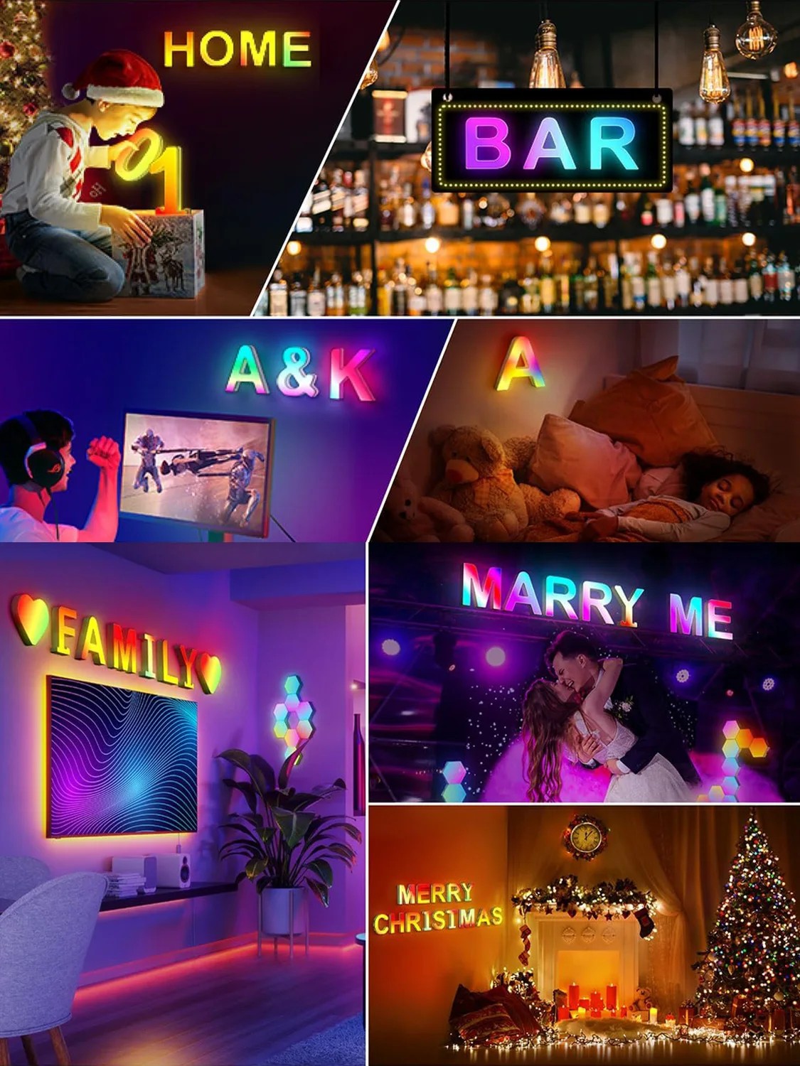 Letters Night Light Smart APP with 128 Scenes DIY Music Sync Gift Stick Wall for Home Living Room Bedroom Decor Lights Letter D - Image 6