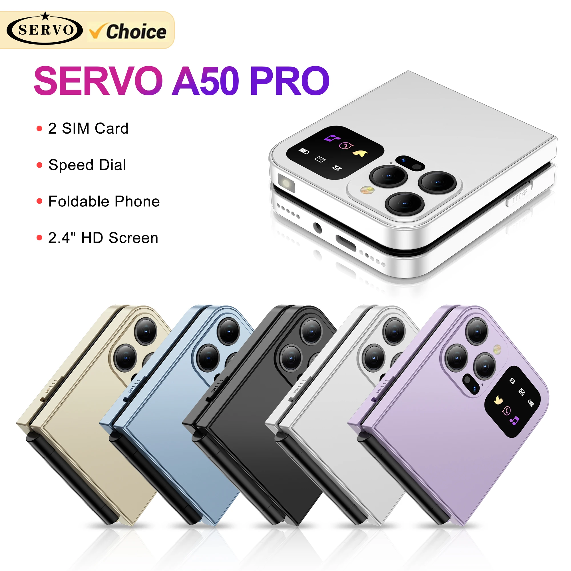 SERVO-A50-Pro-Flip-Phone-Dual-SIM-Card-GSM-Electric-Torch-Automatic-Call-Recording-2-4